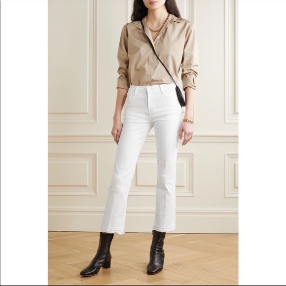 J Brand Straight Leg Mid Rise Frayed Hem White Denim Jeans Size 26